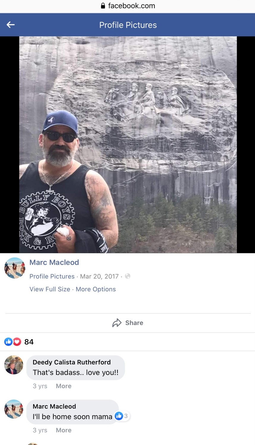 Marc Macleod posing in front of the Confederate monument in Stone Mountain, GA in May 2017